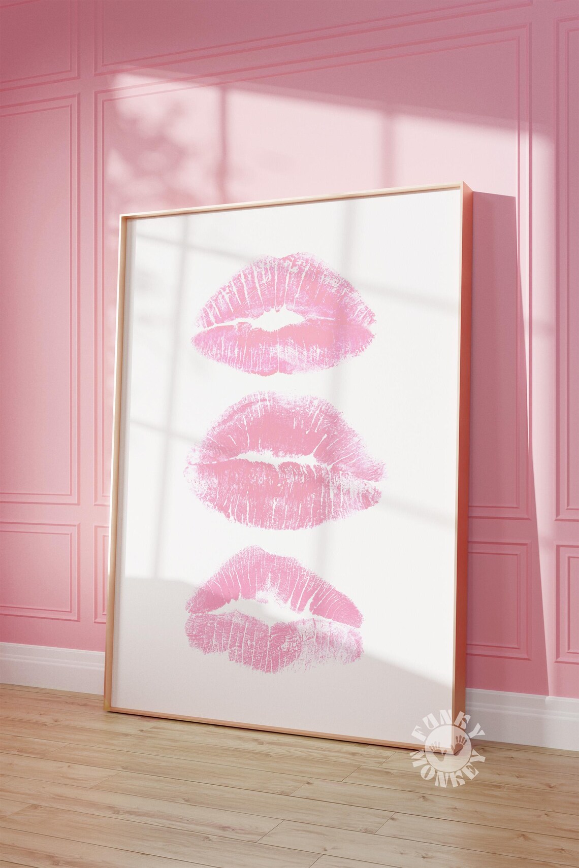Kiss Lips Pink Kisses Art Print, Girly Decor