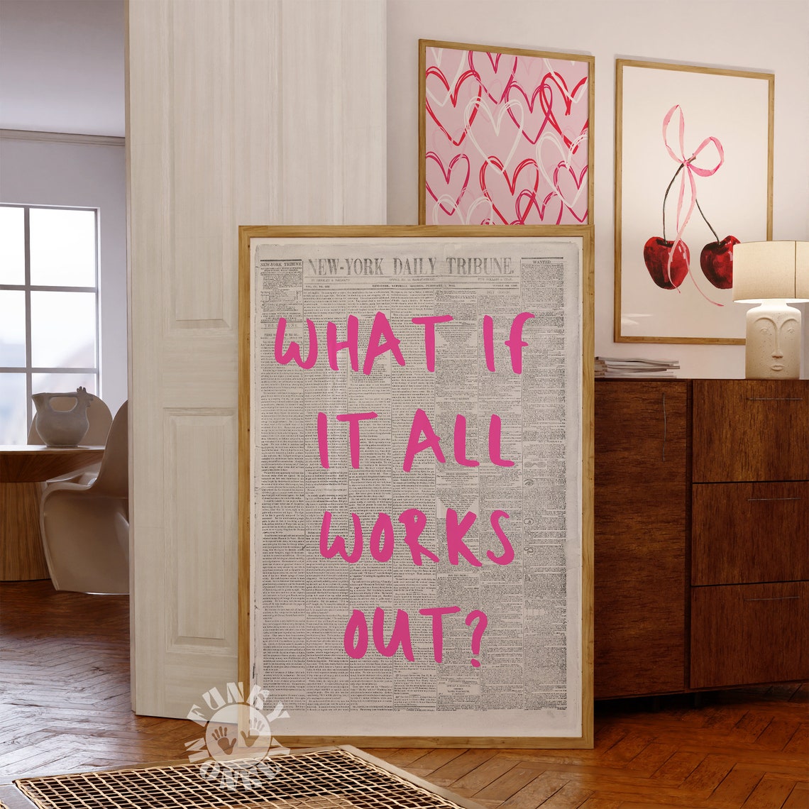 What If It All Works Out Pink Vintage Newspaper Quote Poster - Image 2