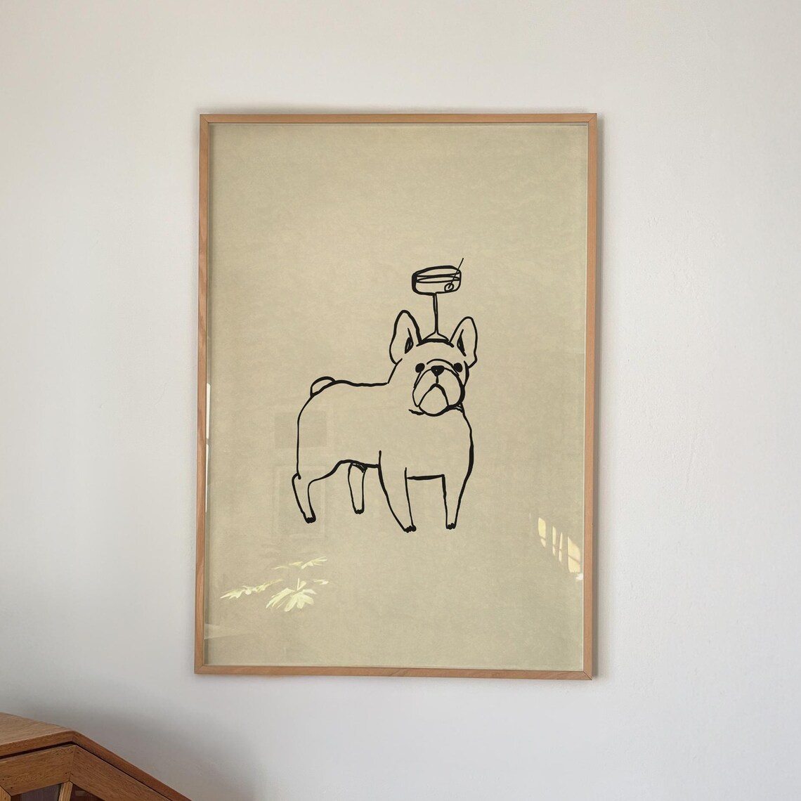 French Bulldog With Cocktail Glass On Head Minimalist Dog Line Art Poster