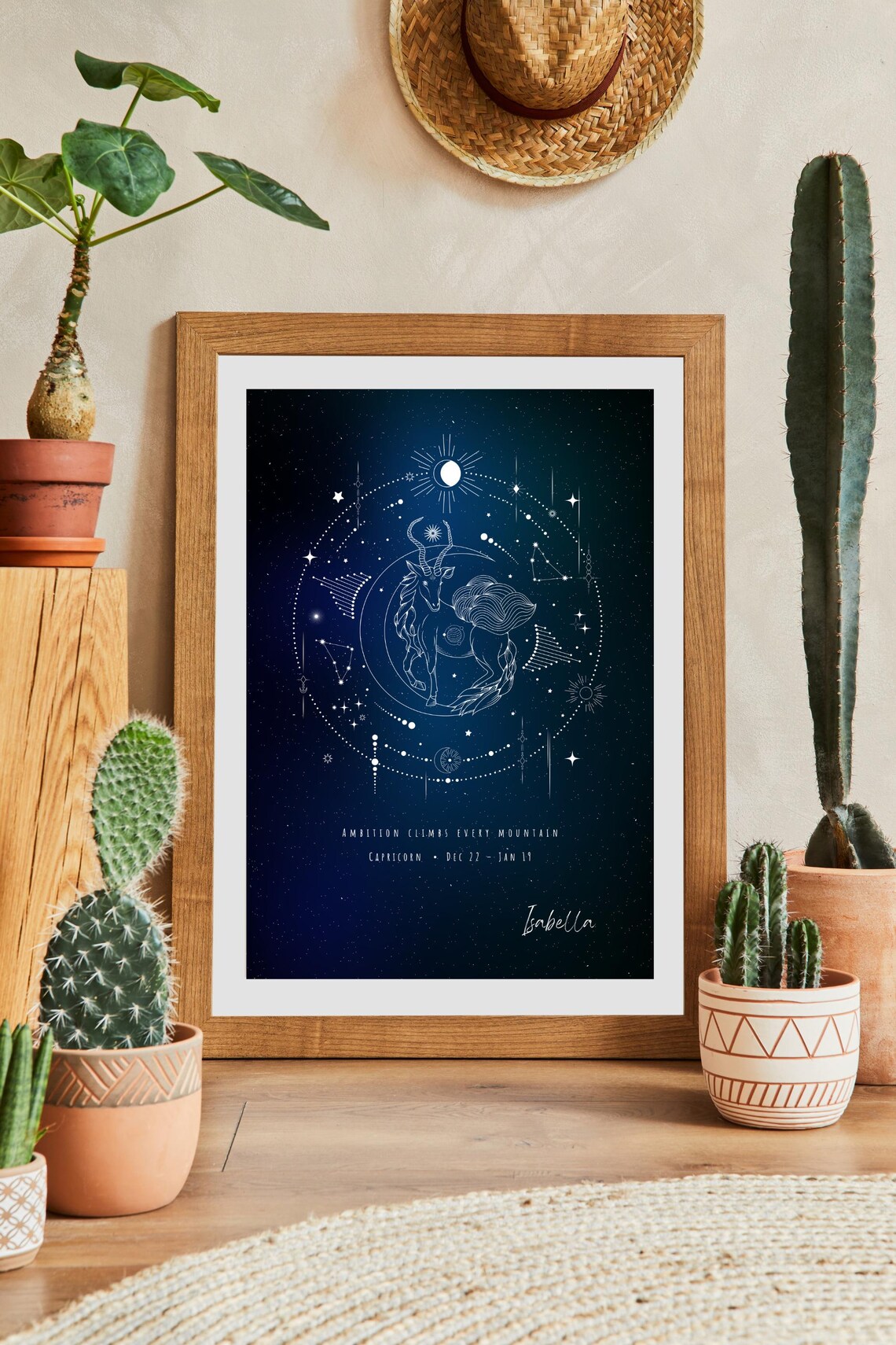 Capricorn Zodiac Sea Goat Constellation Starry Night Astrology Poster