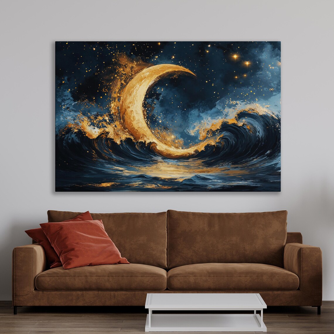 Golden Crescent Moon Celestial Wall Art Print - Image 3