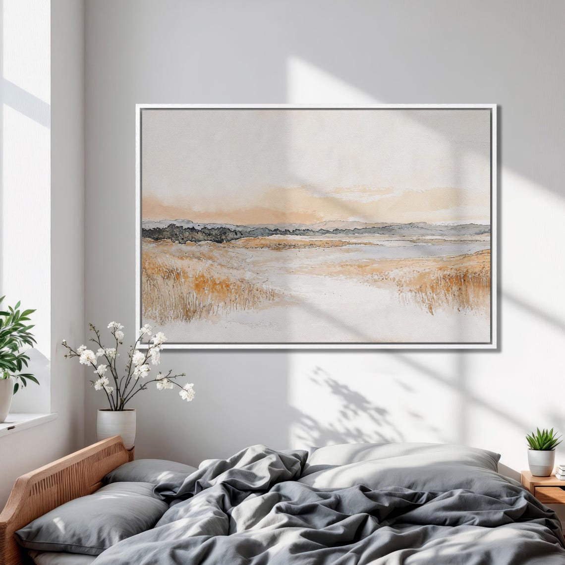 Abstract Neutral Beige Horizon Landscape Watercolor Art Poster - Image 2