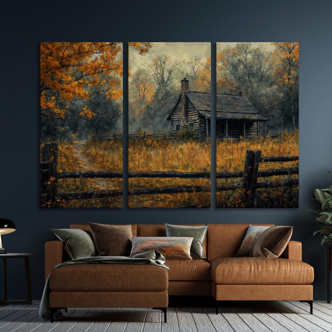Log Cabin in Golden Autumn Forest with Split Rail Fence Poster - Image 6