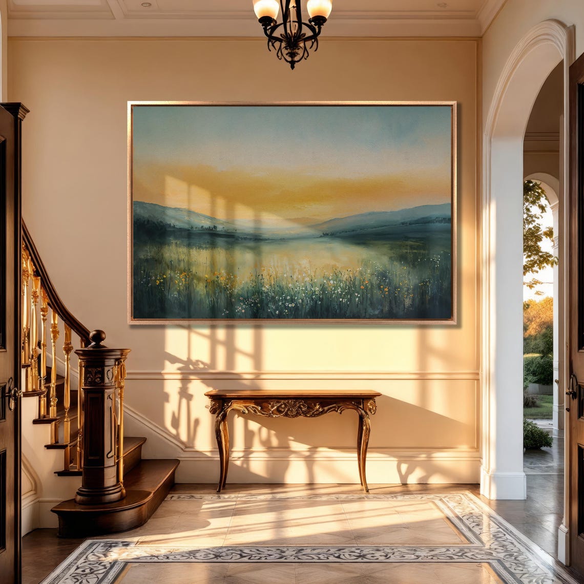 Golden Sunset Over a Wildflower Valley with Mountains Poster - Image 5