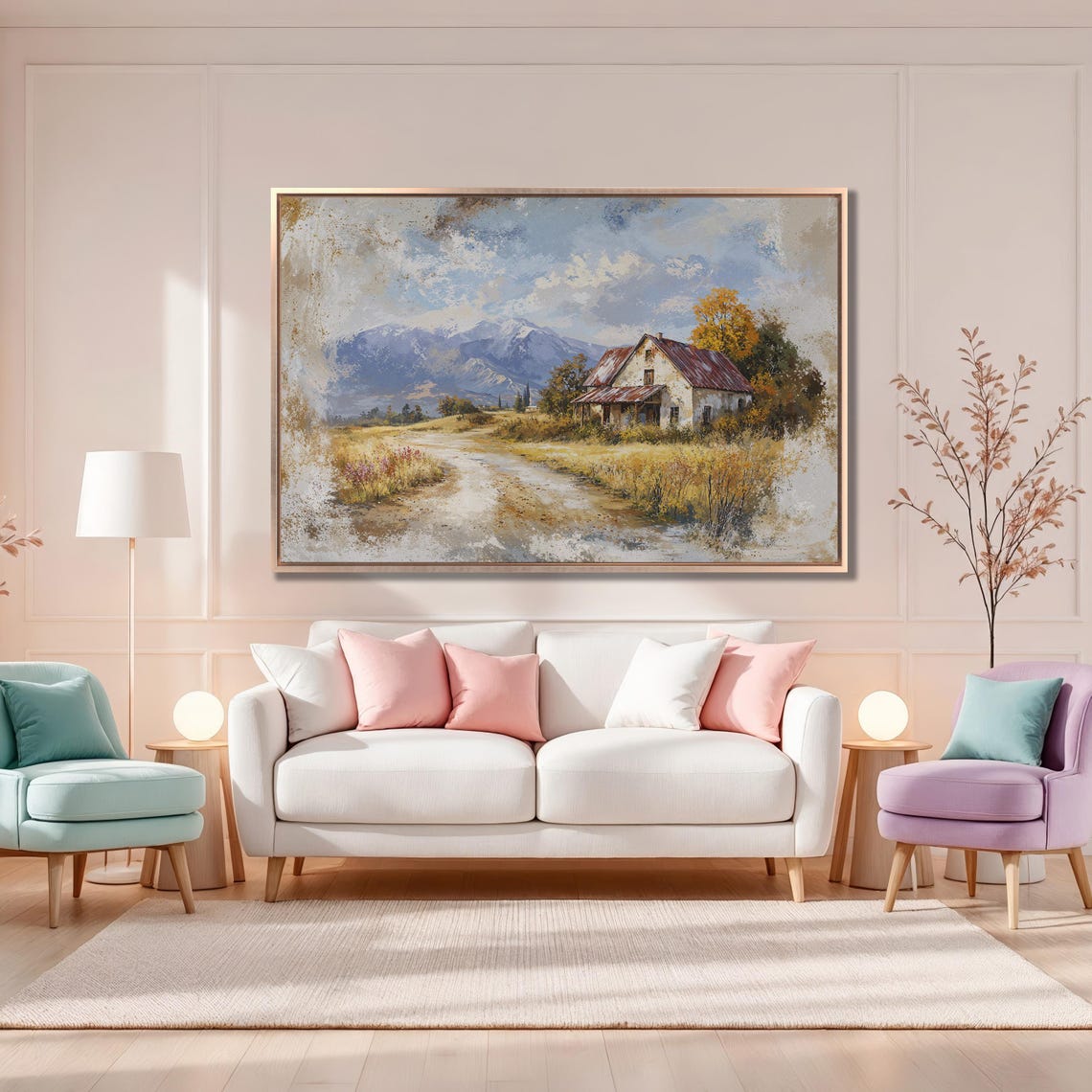 Weathered Farmhouse with Red Tin Roof in Autumn Valley Poster - Image 4
