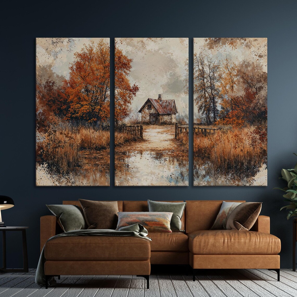 Cozy Autumn Cottage Beyond Wooden Gate and Golden Trees Poster - Image 6