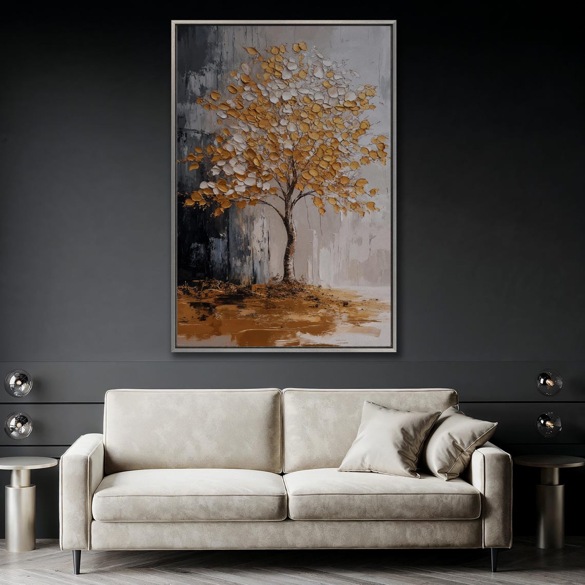 Gold and Silver Leaf Tree Abstract Nature Painting Poster Art - Image 4