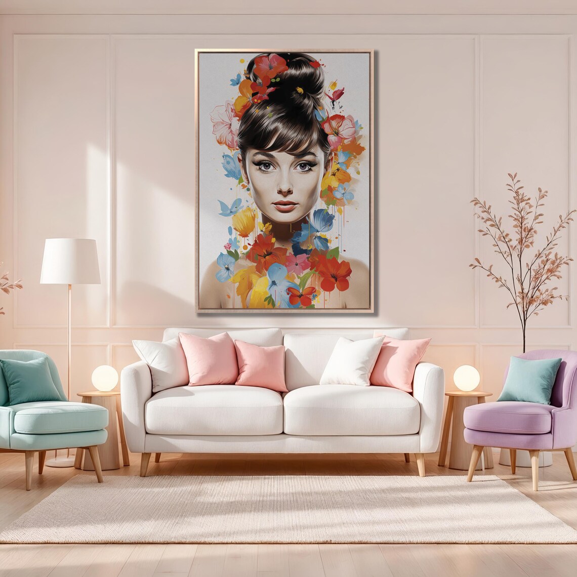 Audrey Hepburn Watercolor Floral Portrait Art Print - Image 4