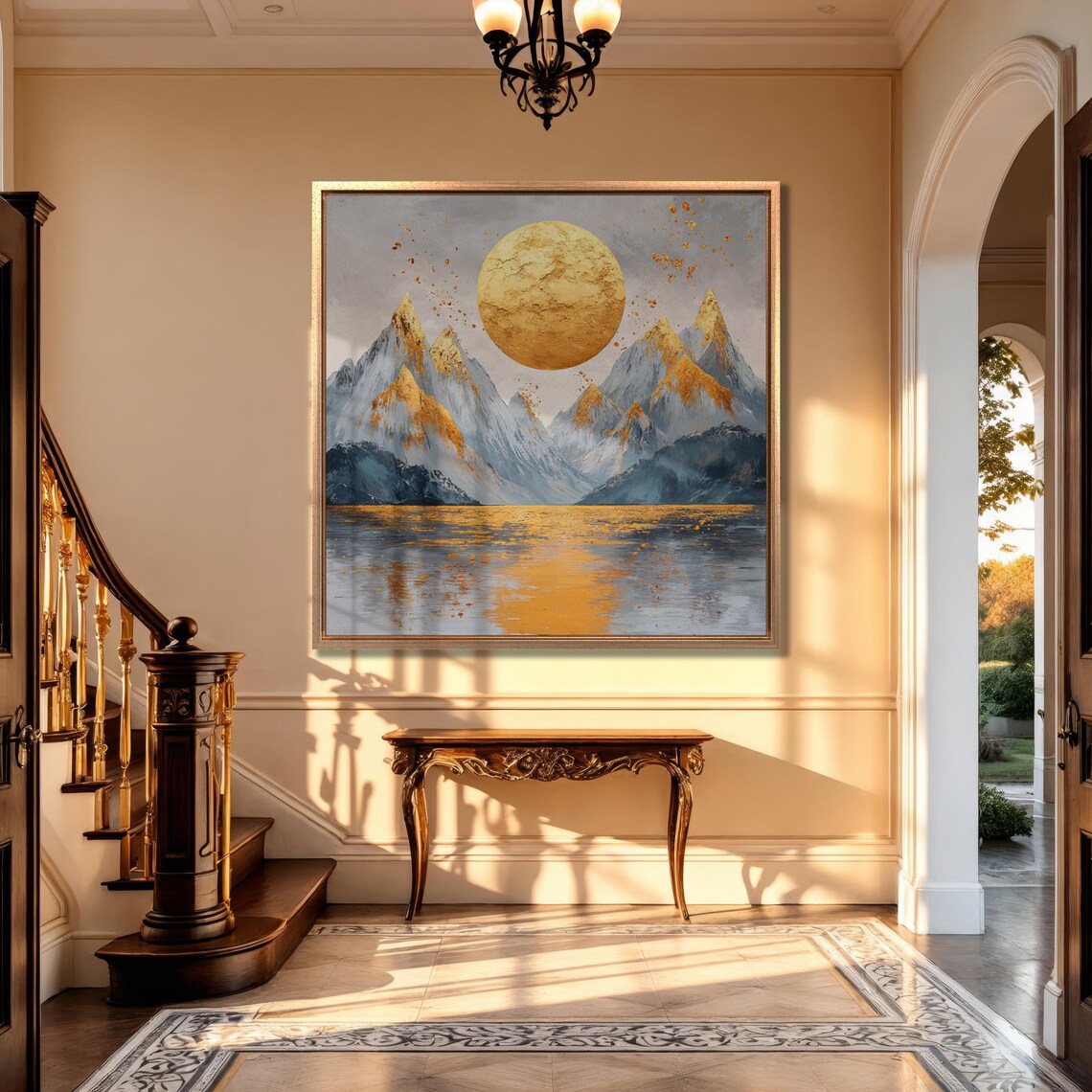 Surreal Landscape Wall Art Sun And Mountain Painting Print Luxury Wall Decor Abstract Mountains Scenery Poster Ready To Hang Gift - Image 4