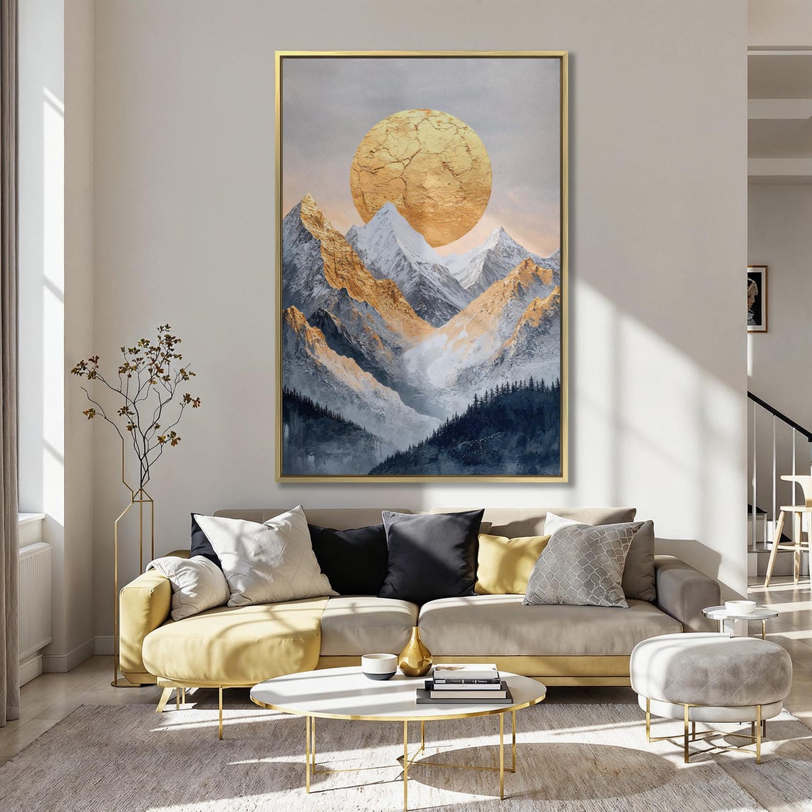 Golden Sun And Snowy Mountains Wall Art Surreal Landscape Painting Print Mountain Wall Decor Abstract Nature Art Poster Ready To Hang - Image 5