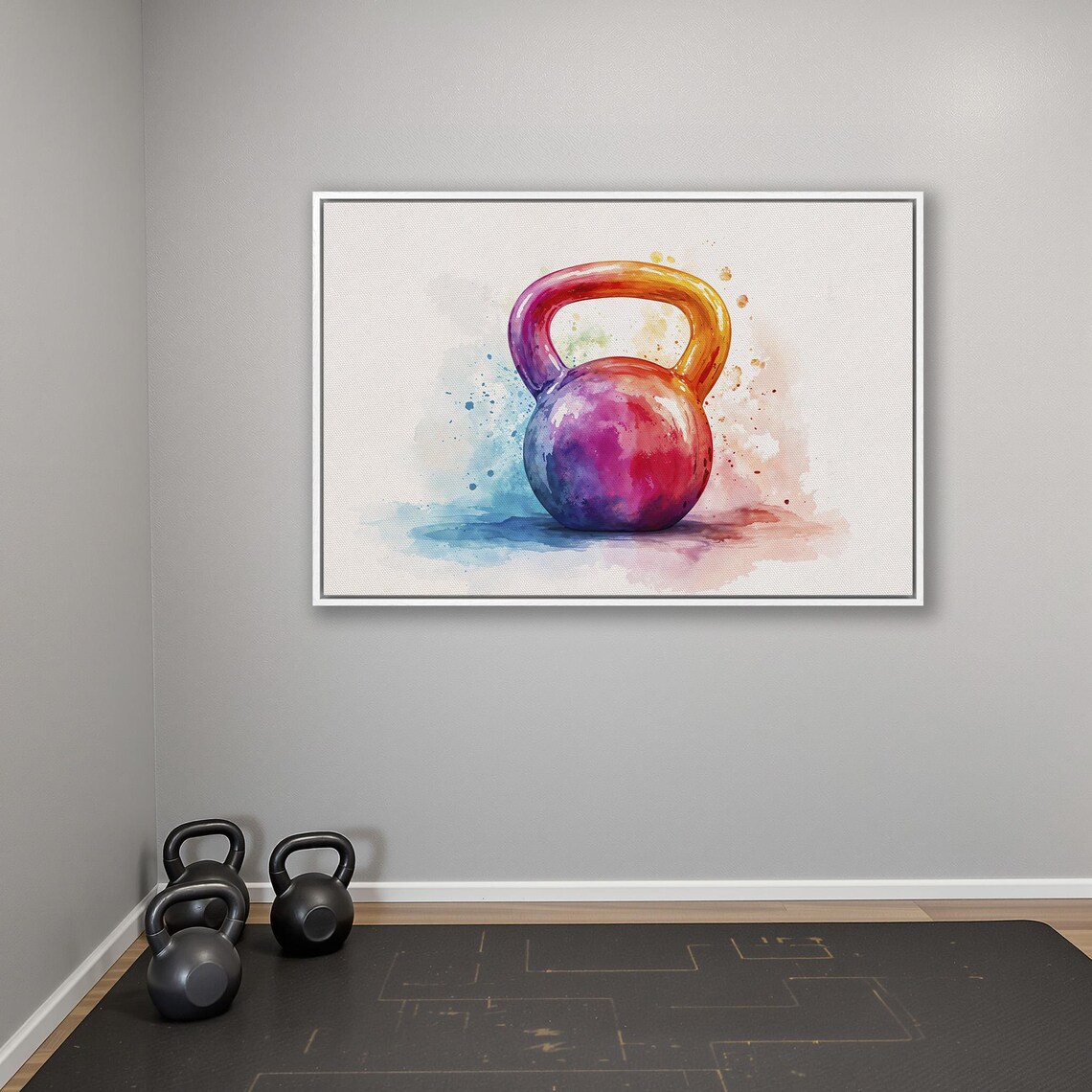 Watercolor Kettlebell In Purple And Red Tones Gym Fitness Art Poster - Image 4