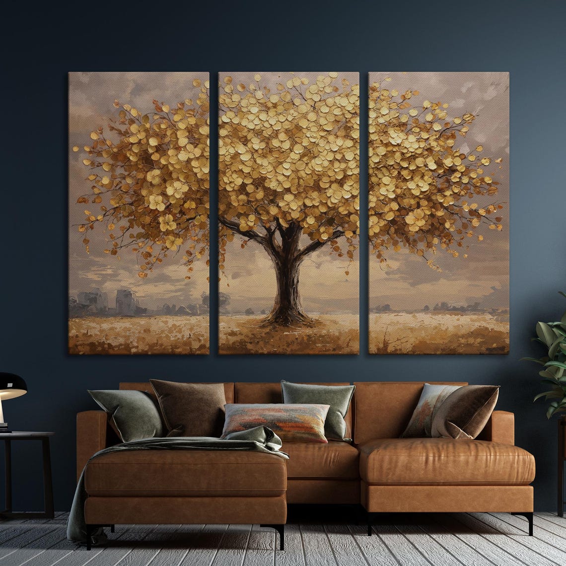 Golden Leaf Tree Standing Alone In A Soft Mist Covered Field Poster - Image 5