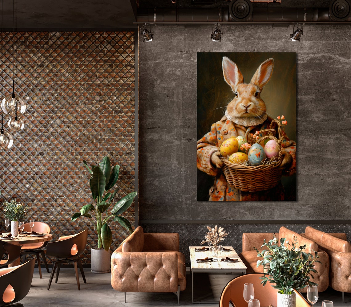 Victorian Bunny In Floral Coat Holding Basket Of Easter Eggs Poster - Image 5