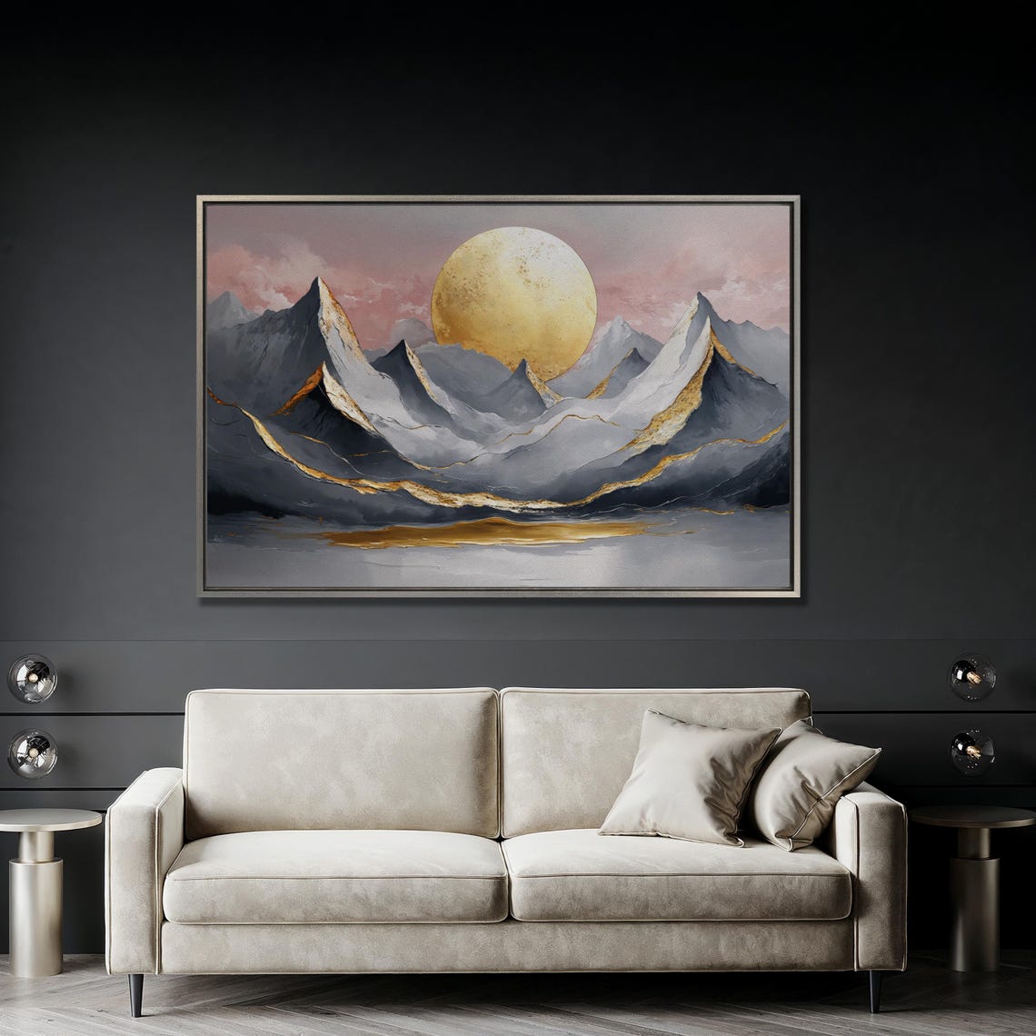 Golden Sun And Mountain Peaks Wall Art Abstract Landscape Painting Print Bedroom Wall Decor Nature Inspired Art Poster Ready To Hang - Image 4