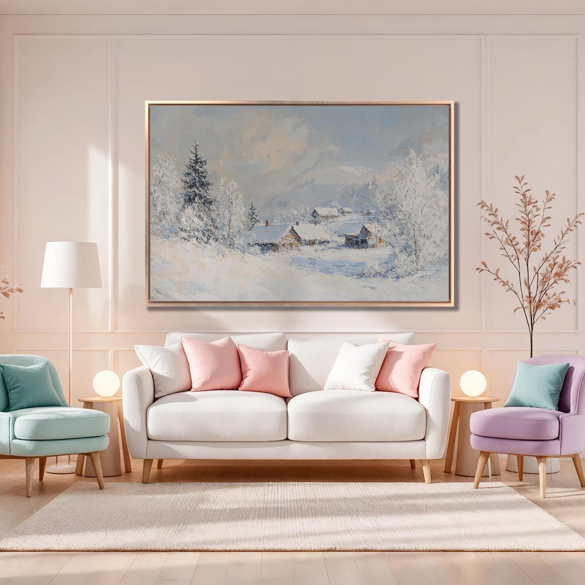 Winter Mountain Village Scene Extra Large Framed Print Frosty Morning In The Snowy Forest Wall Art Cabin Art Decor Ready To Hang - Image 4