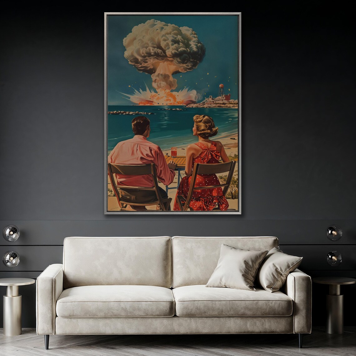 Couple at Atomic Blast, Retro Surreal Art Print - Image 4