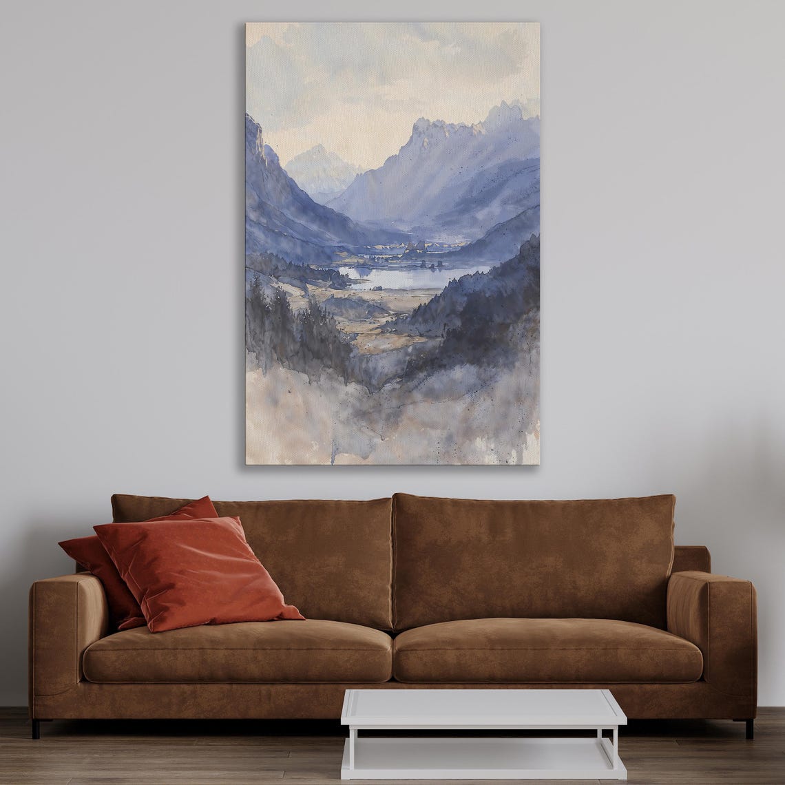 Mountain Lake Landscape Framed Print Extra Large Watercolor Painting Print Scenic Nature Wall Art Decor Gift Idea Ready To Hang - Image 4