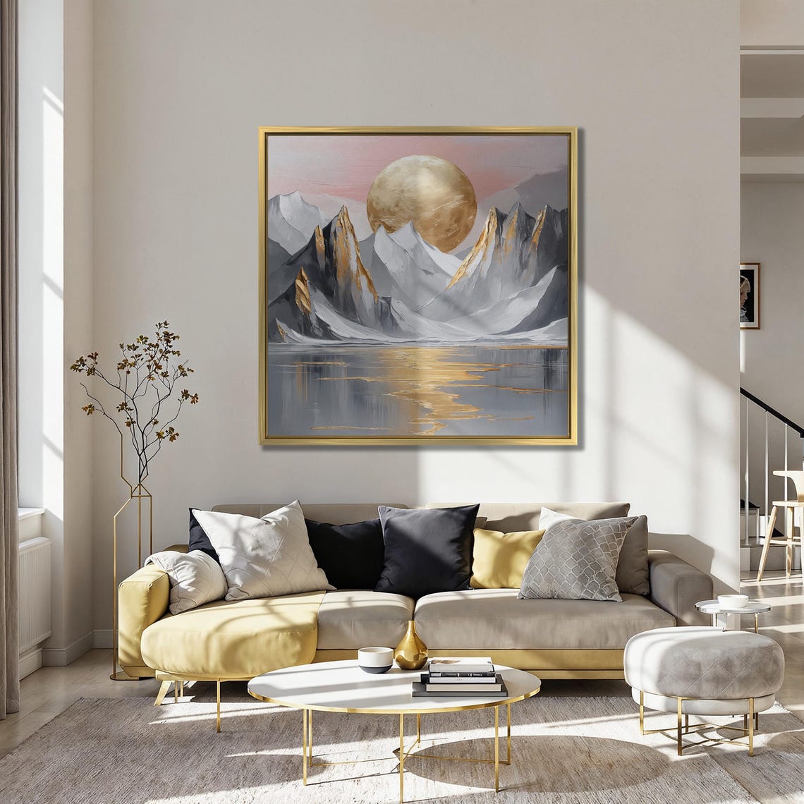 Giant Golden Moon Over Snowy Gray Peaks at Dusk Mountain Poster - Image 4
