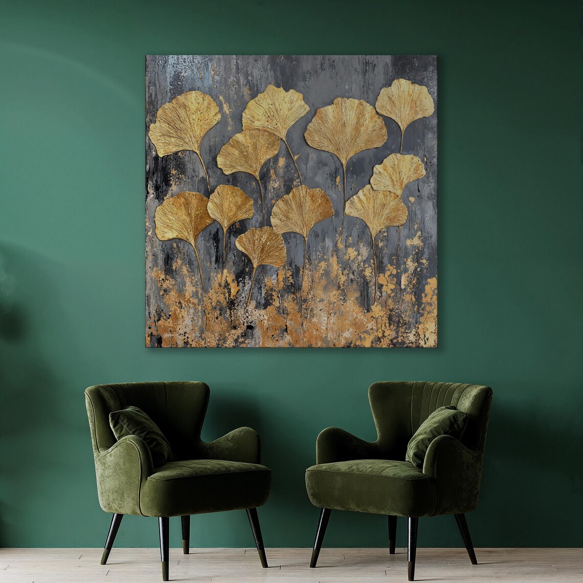 Elegant Gold Ginkgo Leaves Wall Art Abstract Leaf Painting Print Modern Botanical Wall Decor Large Luxury Poster Ready To Hang Gift - Image 3