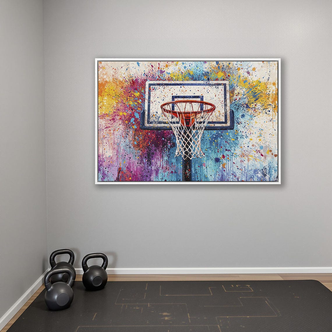 Basketball Hoop White Backboard Colorful Paint Splash Poster - Image 4