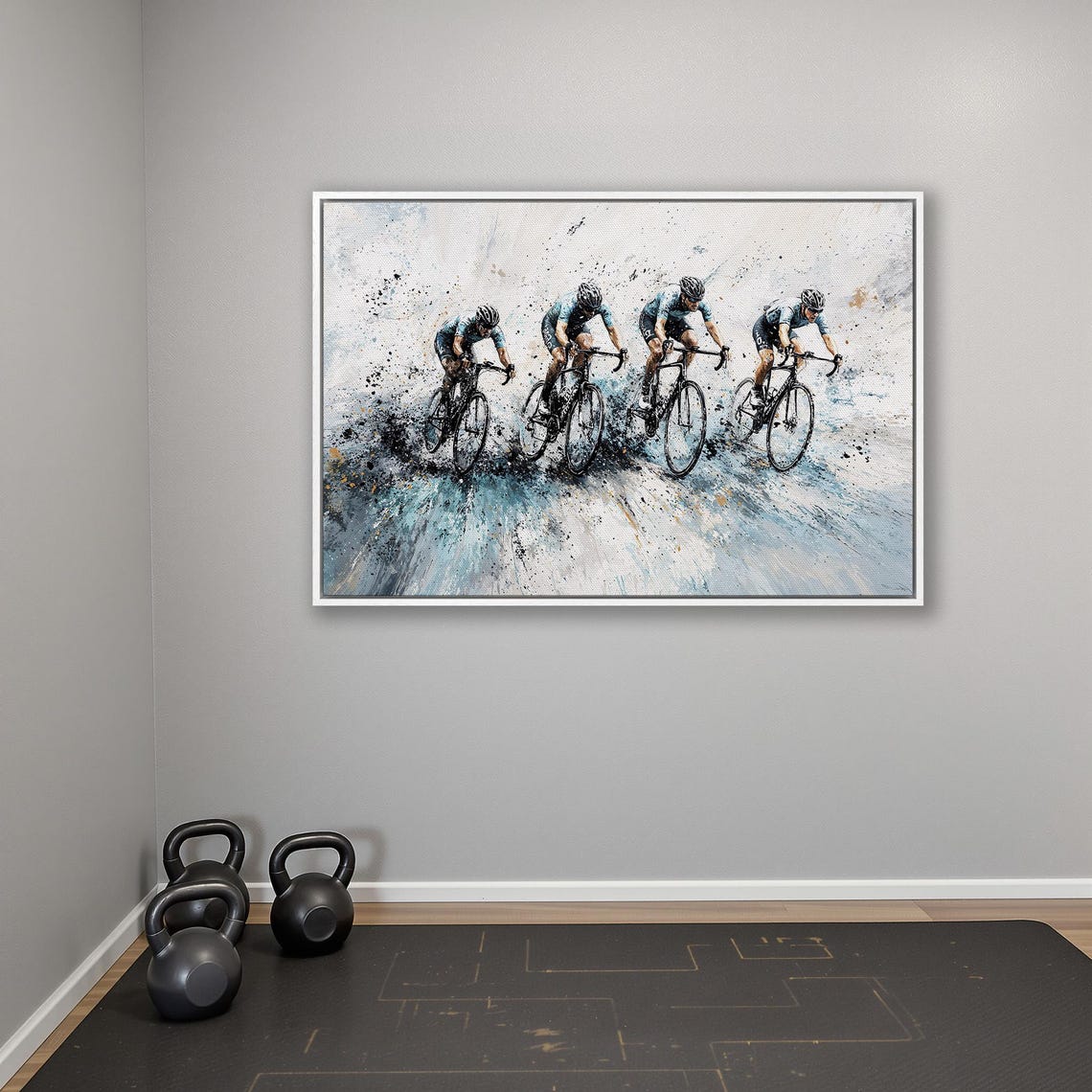 Peloton of Four Cyclists in Teal Abstract Splash Style Poster - Image 4