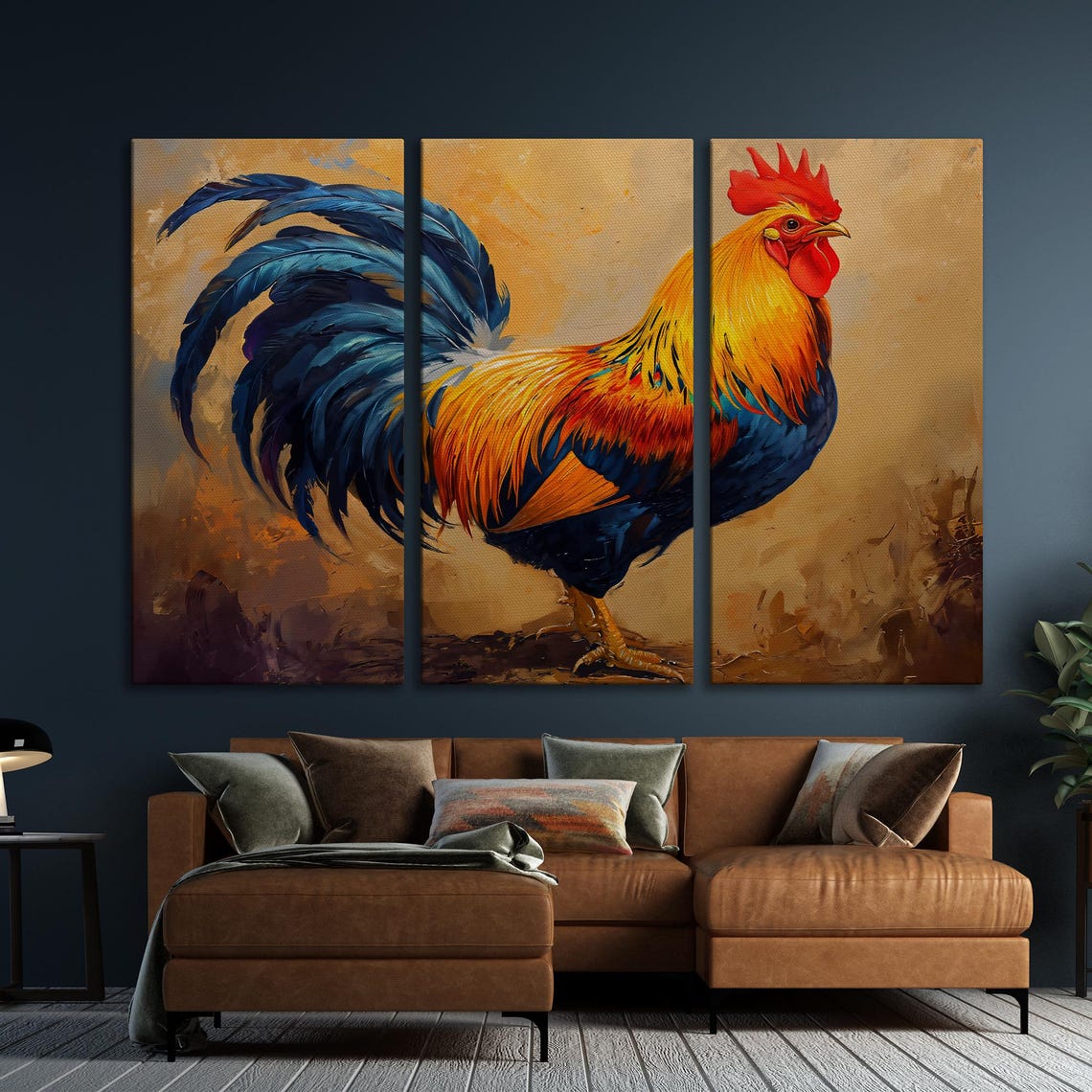 Colorful Rooster Portrait With Golden Blue Feathers Farm Art Poster - Image 5