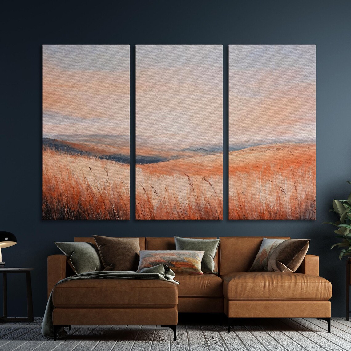 Minimalist Wheat Field in Terracotta and Cream Tones Art Poster - Image 6