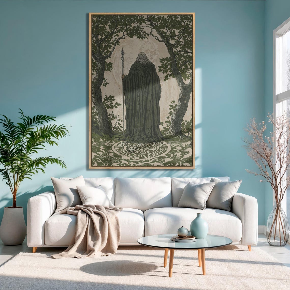 Wise Wizard And Enchanted Trees Extra Large Framed Print Medieval Mystical Wall Art Vintage Fantasy Home Decor Ready To Hang - Image 3