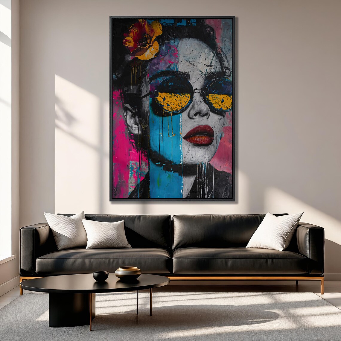 Woman In Round Sunglasses Colorful Pop Art Portrait Painting Poster - Image 2