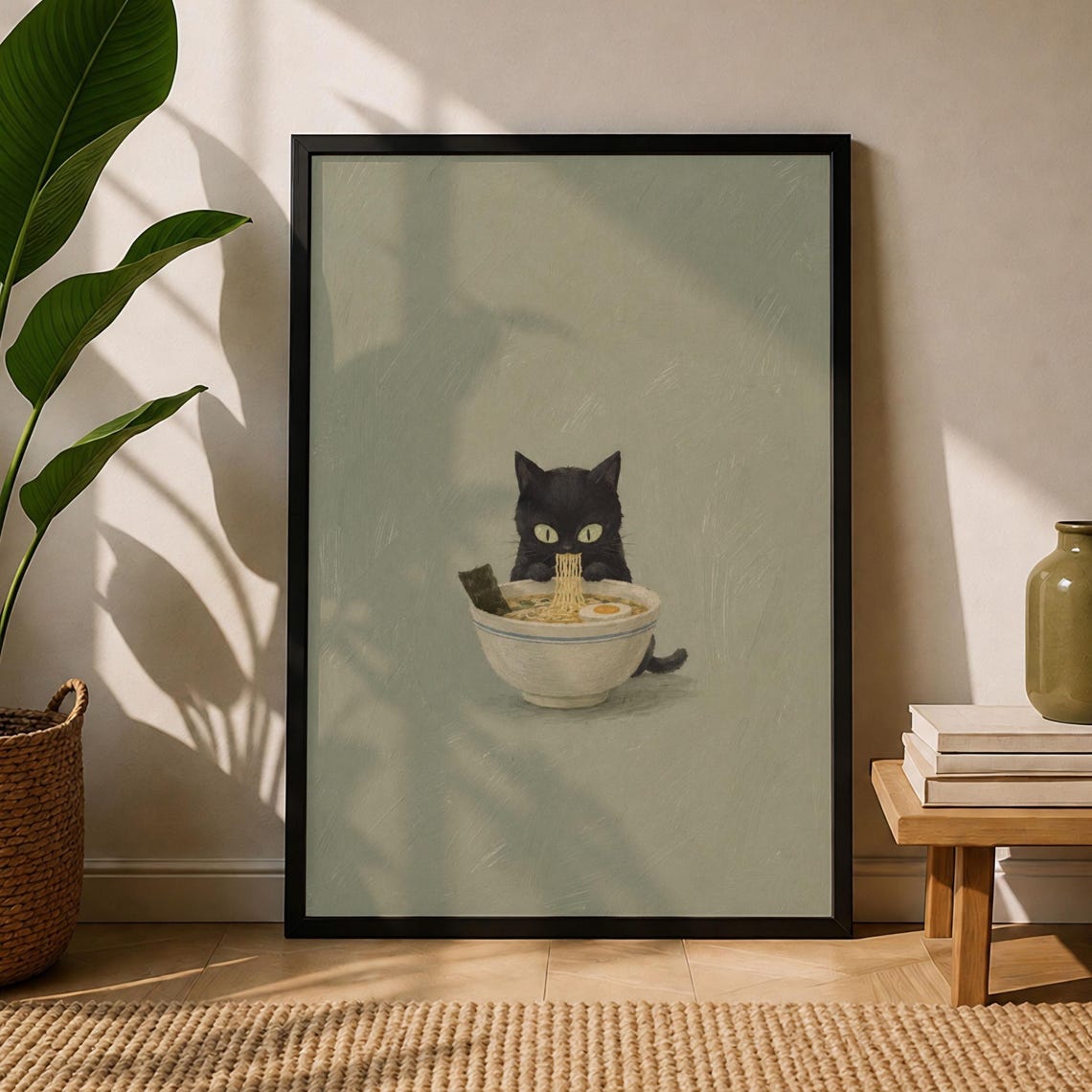Black Cat Ramen Poster Japanese Food Decor Kawaii Kitchen