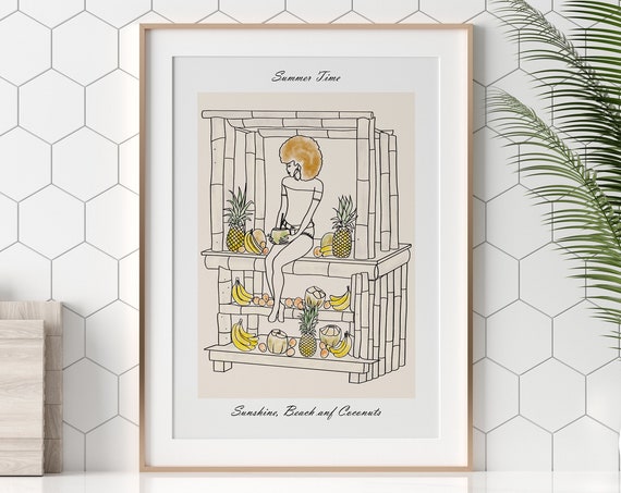 Sunshine Beach And Coconuts Illustration Bohemian Wall Art
