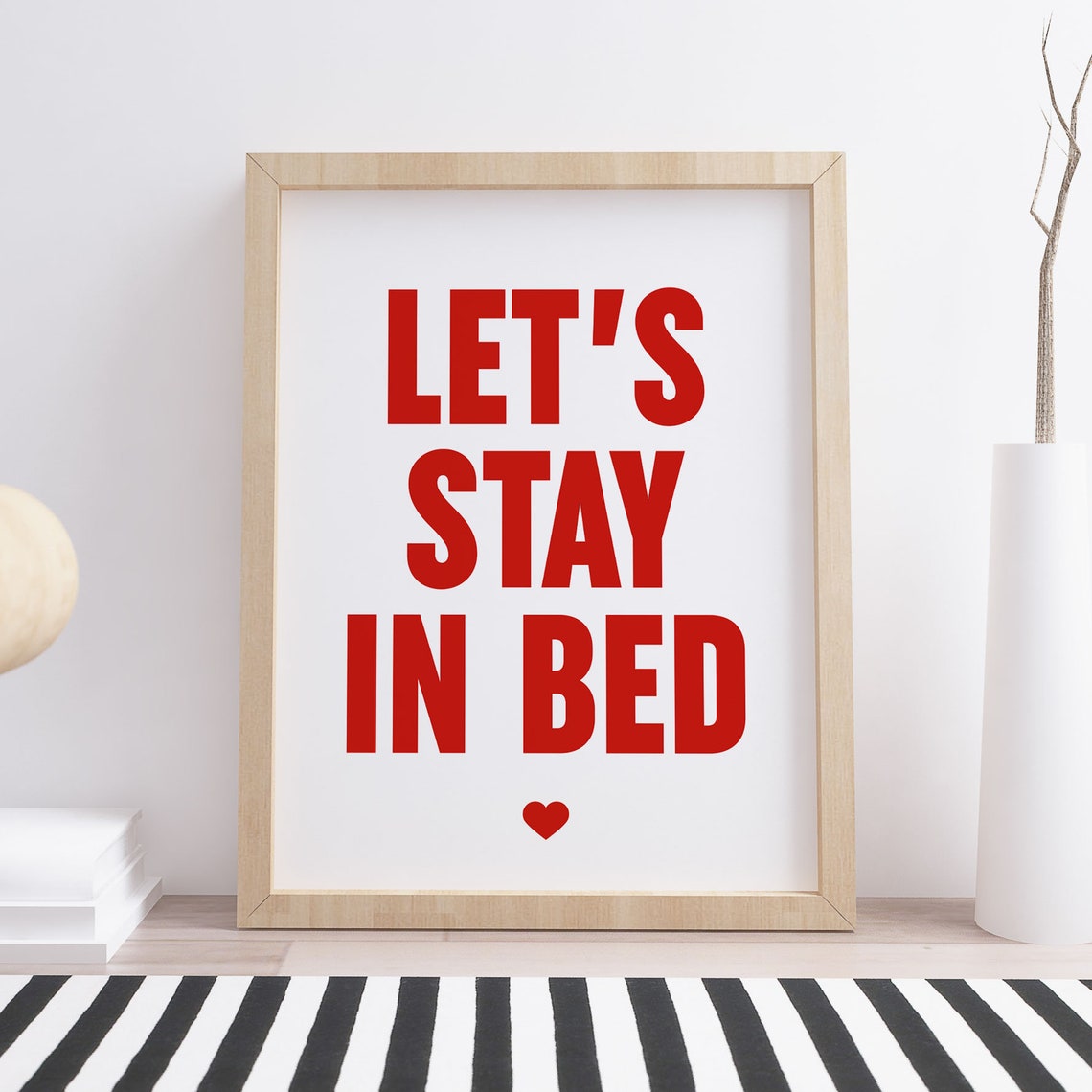 Let's Stay In Bed Funny Quote Poster Red Bedroom Couple Decor - Image 2