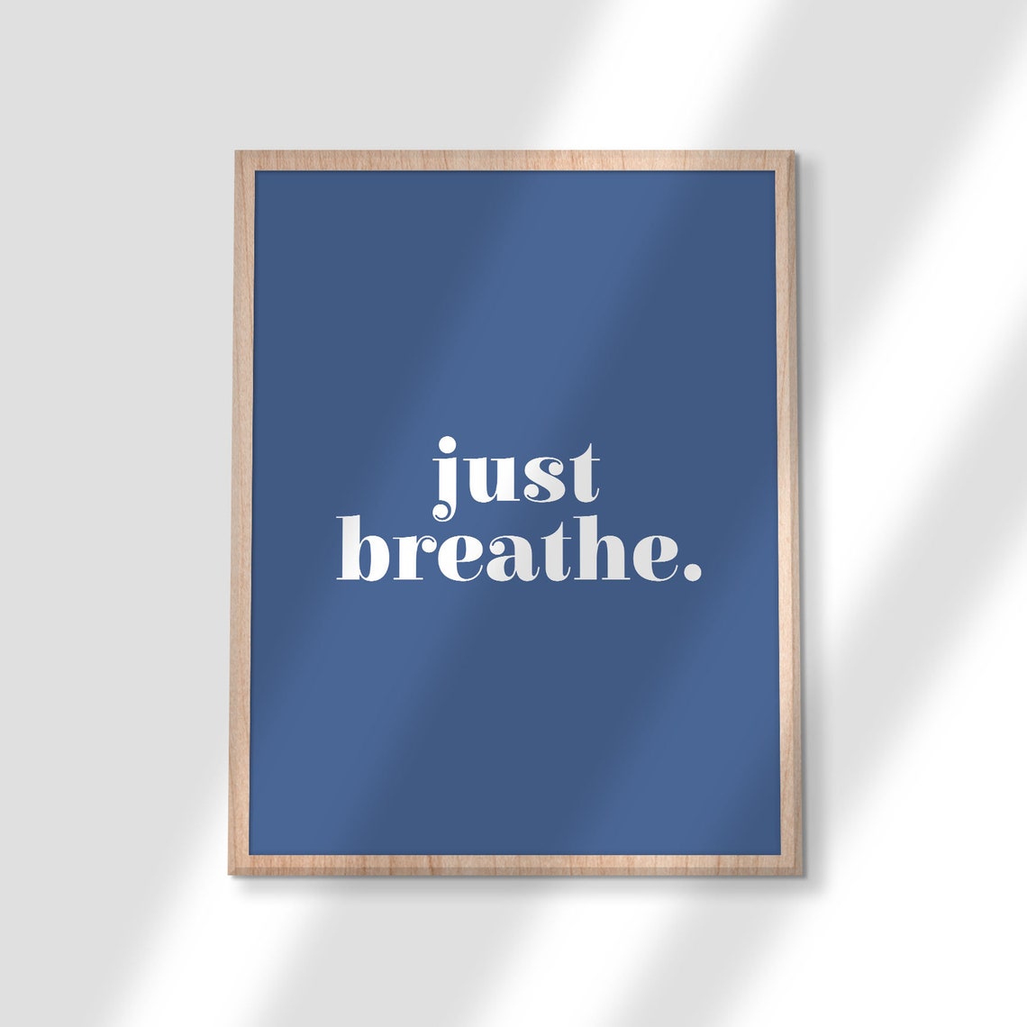 Just Breathe Quote Poster Navy Blue Minimalist Yoga Meditation Decor - Image 3