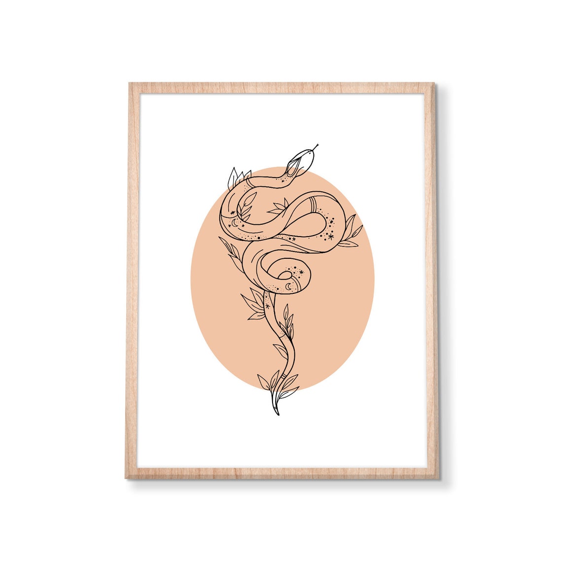 Mystical Peach Serpent Line Art Poster Bohemian Snake Illustration - Image 3