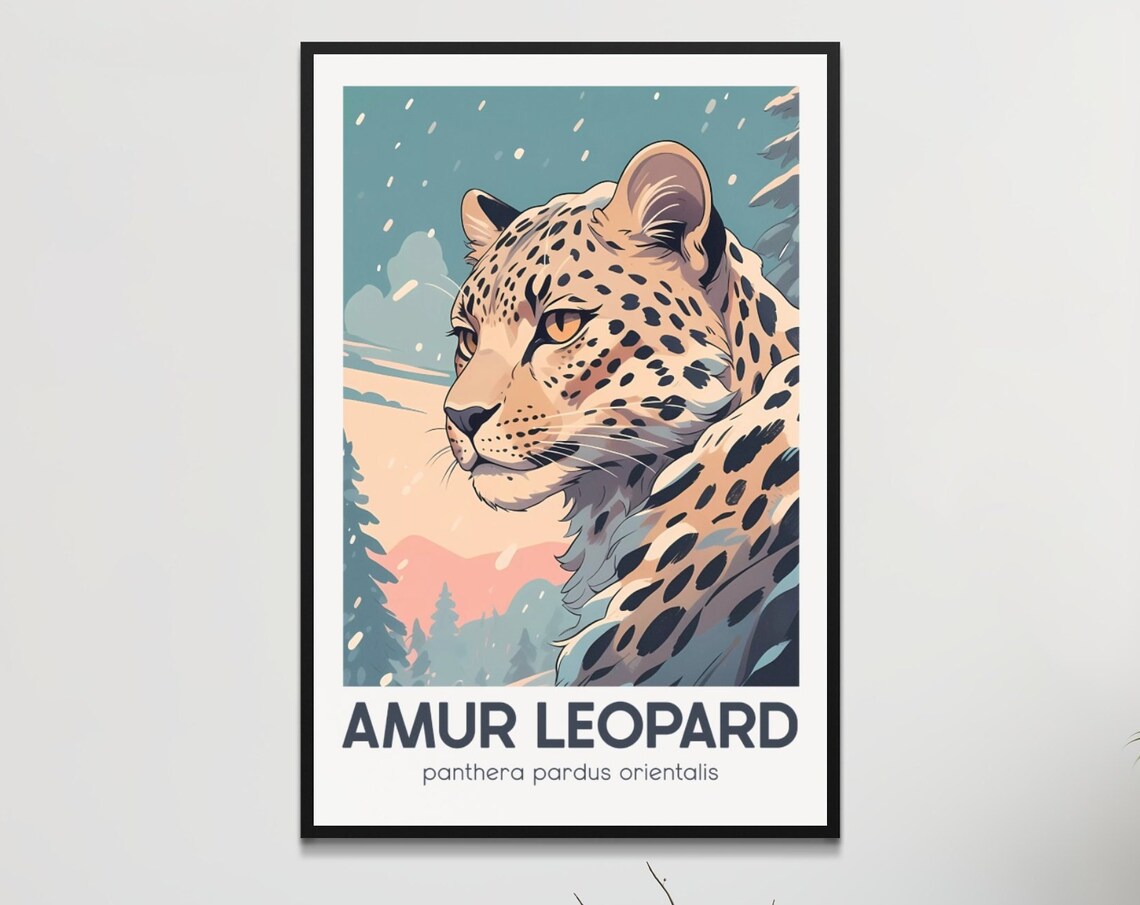 Amur Leopard Retro Poster Endangered Species Wall Art Vintage Style Home Decor