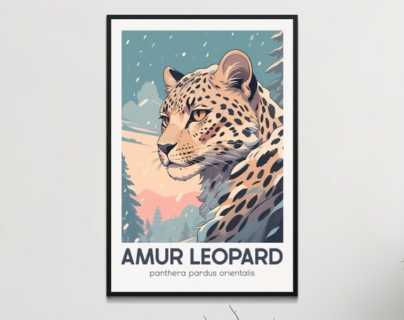 Amur Leopard Retro Poster Endangered Species Wall Art Vintage Style Home Decor