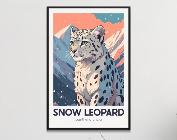 Retro Snow Leopard Poster Endangered Species Wall Art Vintage Style Animal Decor Nature Inspired Home Decoration