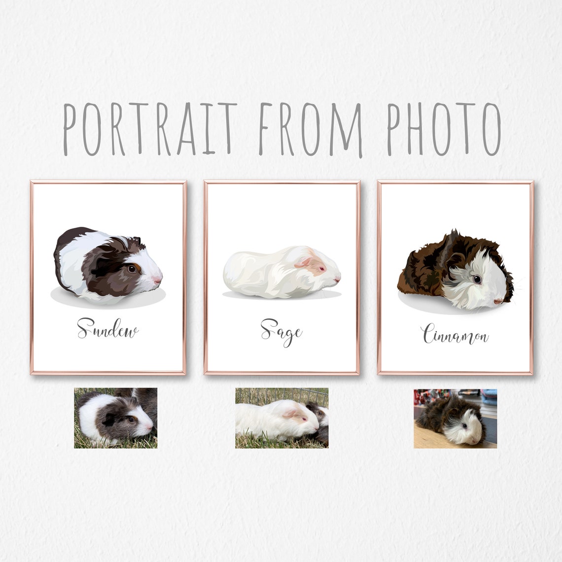 Custom Three Guinea Pig Portraits Trio Gallery Wall Gift Poster - Image 5