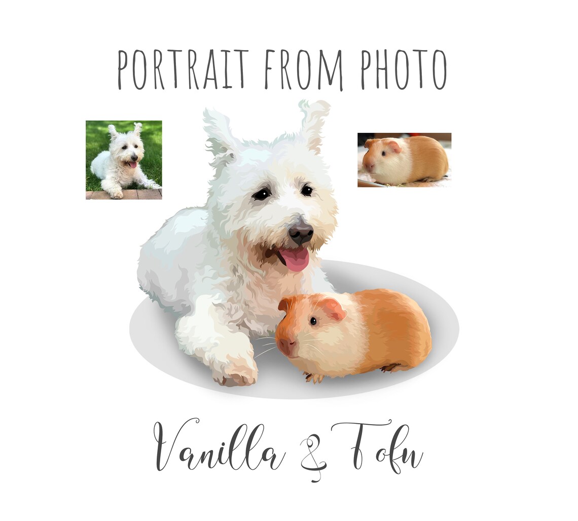 Custom Dog And Guinea Pig Portrait Vanilla And Tofu Gift Poster