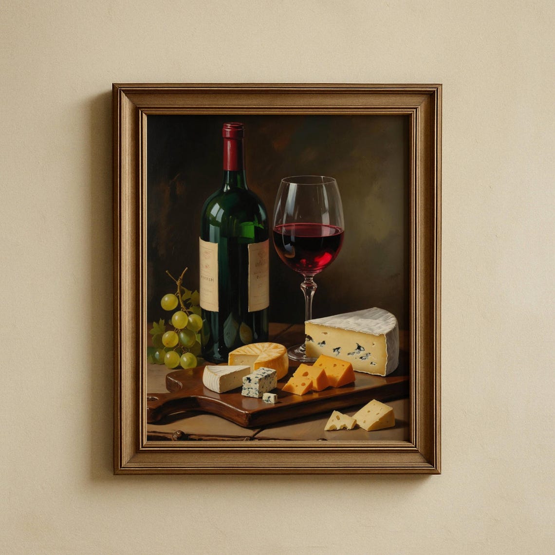 Rustic Wine And Cheese Still Life Vintage Kitchen Decor Poster