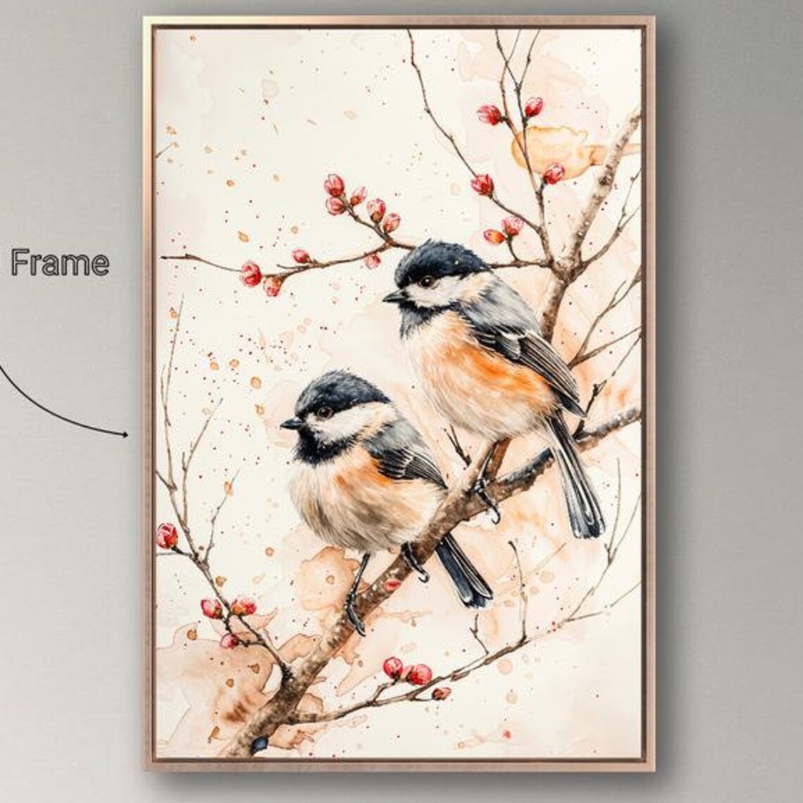Cute Chickadees Watercolor Bird Art Print Decor