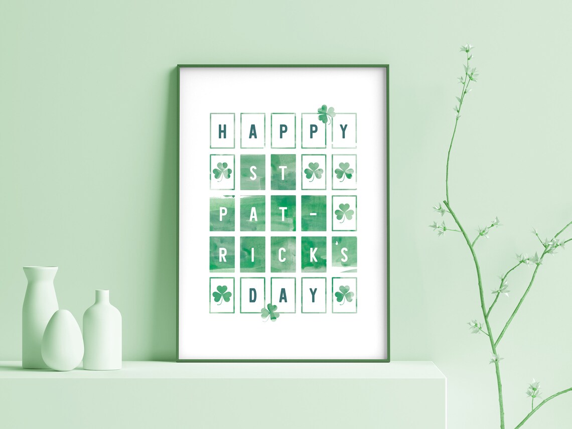 Happy St Patrick's Day Green Watercolor Shamrock Crossword Print - Image 2