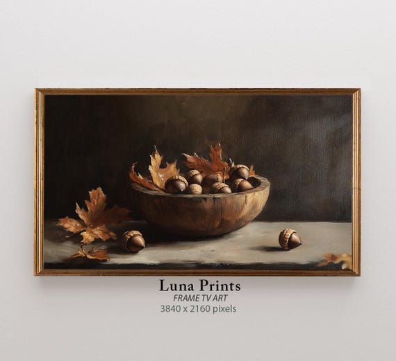 Fall Acorn Painting, Vintage Autumn Art Print
