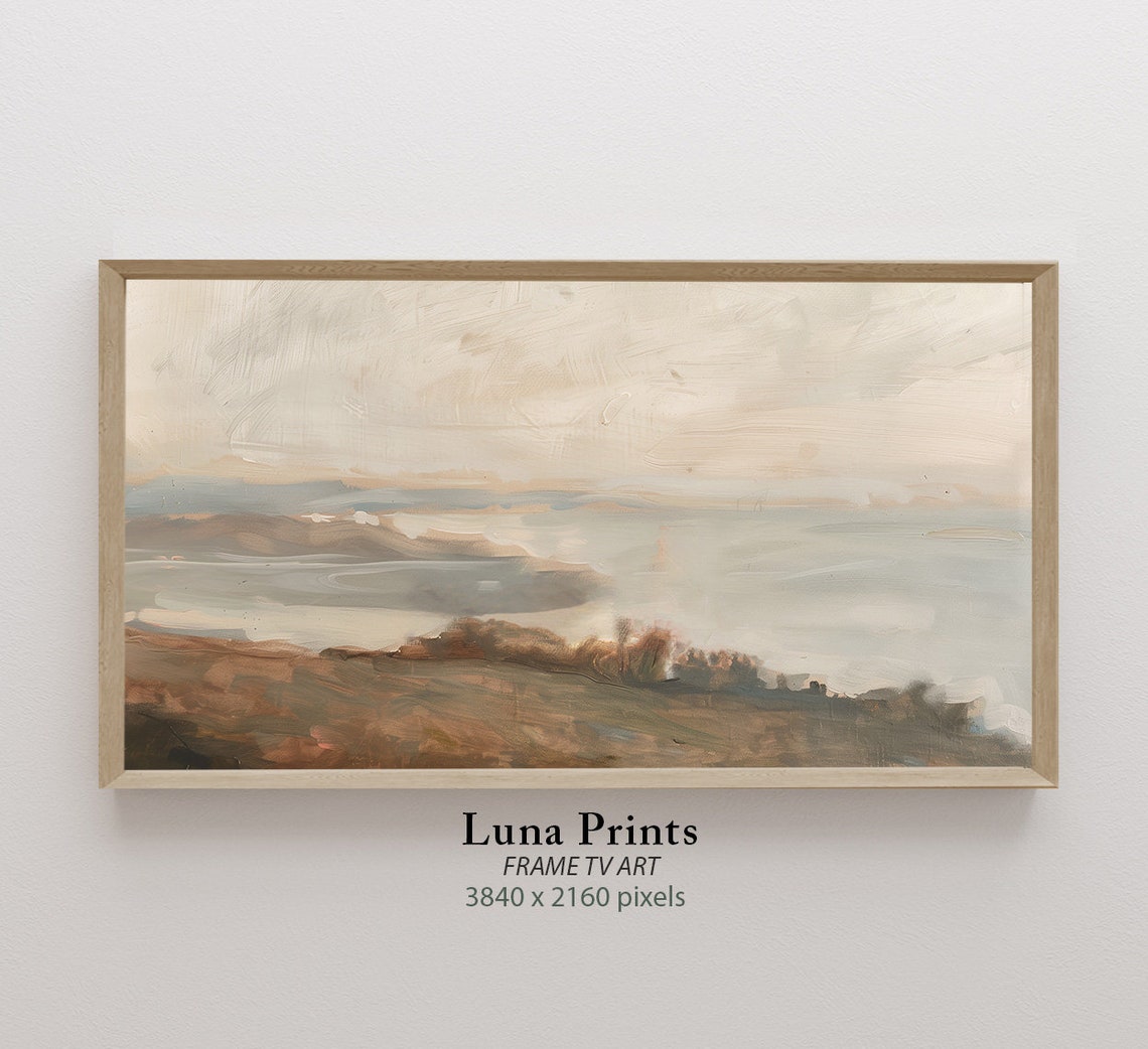 Abstract Neutral Shoreline Misty Coast Impressionist Wall Art