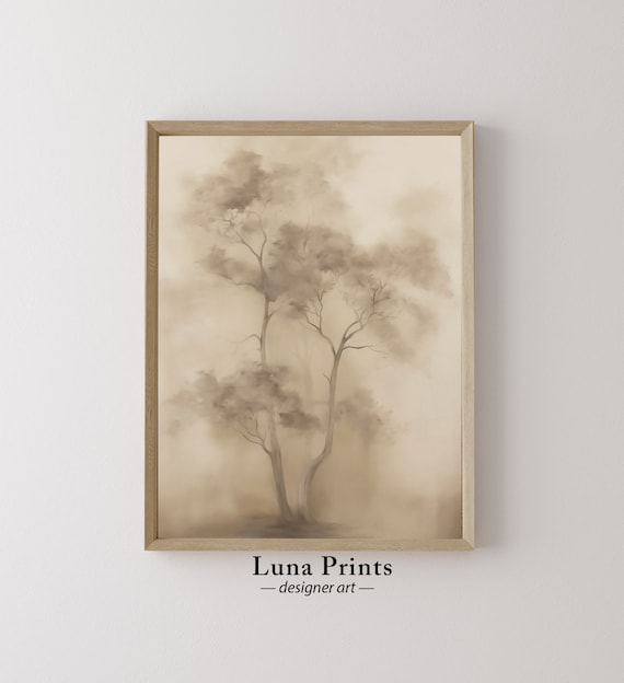 Muted Trees Painting Art Landscape in Neutral Tones