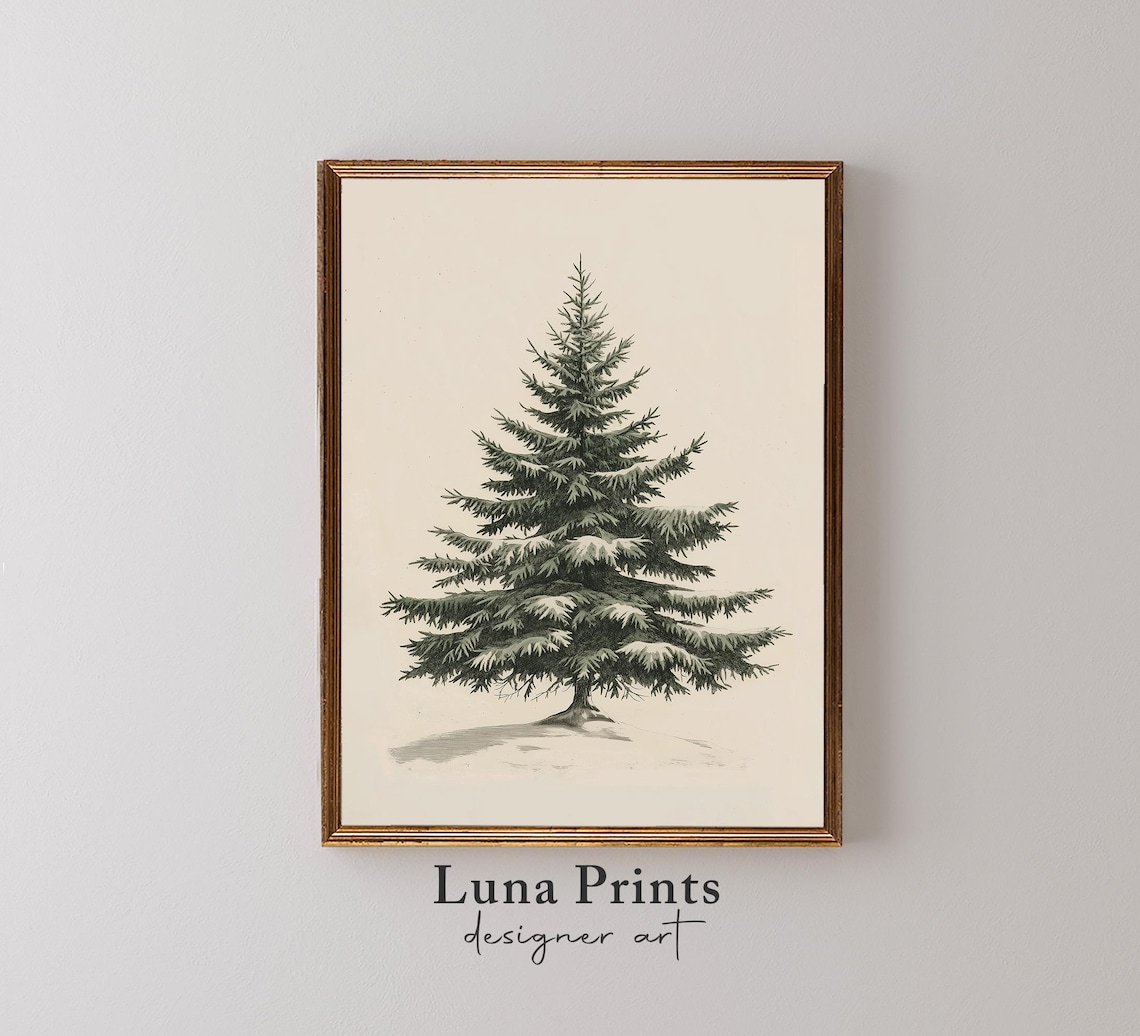 Vintage Evergreen Winter Botanical Christmas Art Print