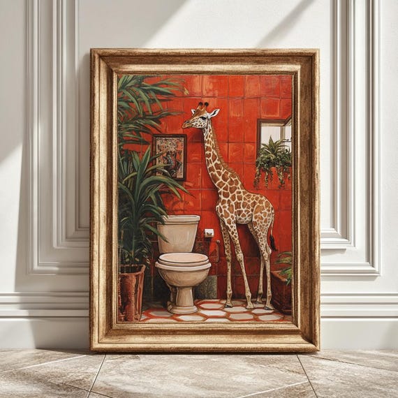 Giraffe Art Print, Matisse Style Bathroom Decor