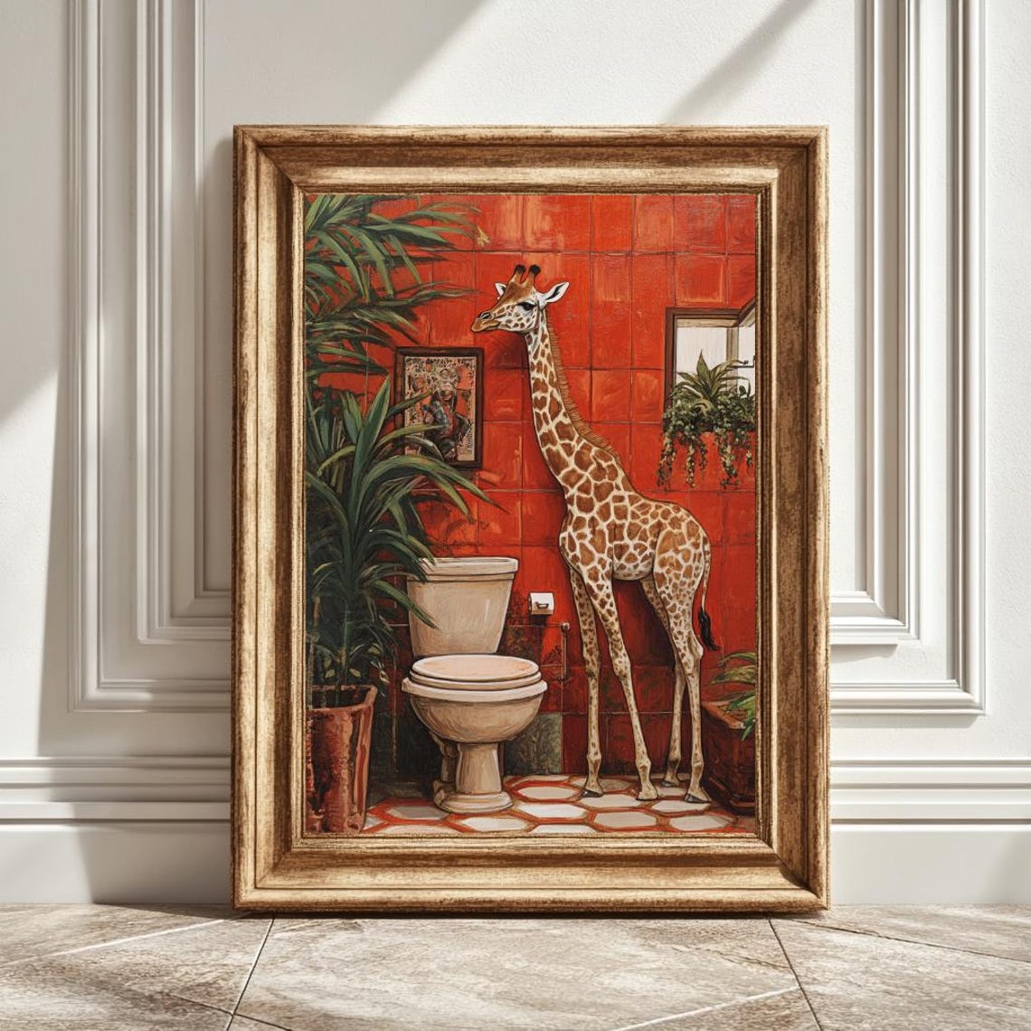 Giraffe Art Print, Matisse Style Bathroom Decor