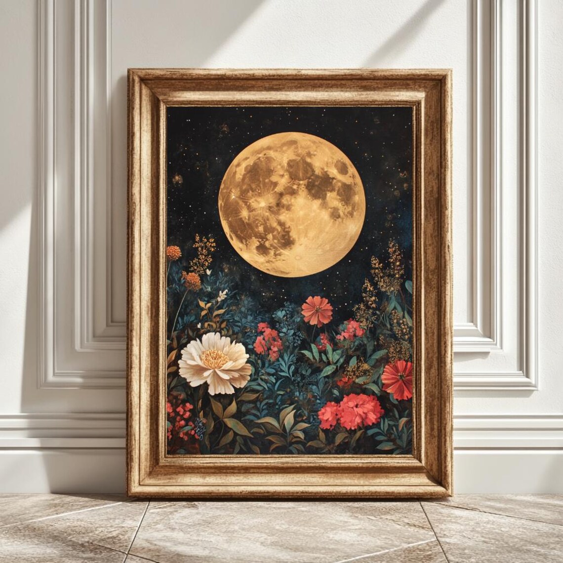 Full Moon Flowers Art Print, Botanical Wall Art