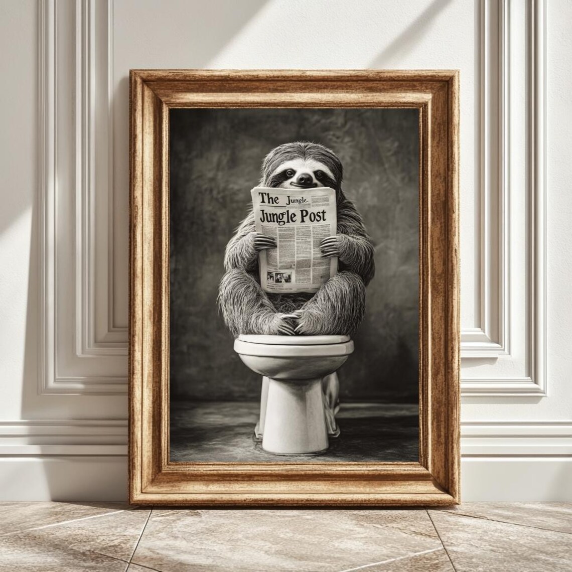 Sloth Toilet Newspaper Bathroom Decor, Art Print